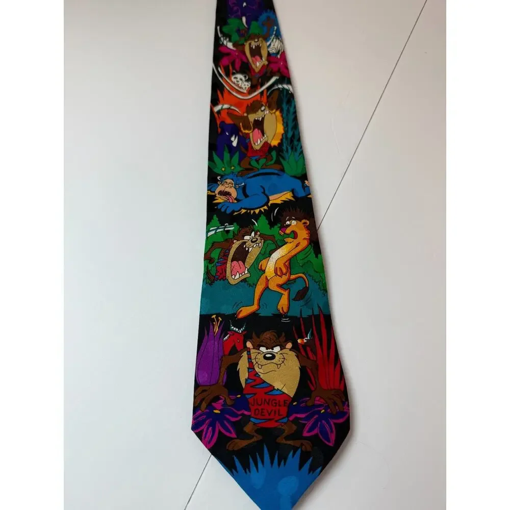 Vintage Looney Tunes Cartoon Silk Neck Tie Bright Colorful Novelty Fun